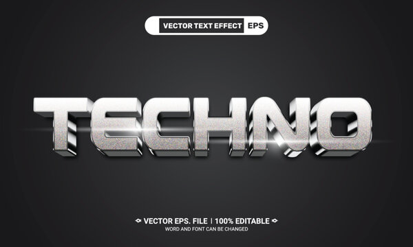 3d editable steel effect techno vector text effect