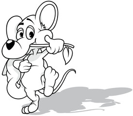 Drawing of a Mouse with a Backpack over his Shoulder and a Twig in his Mouth