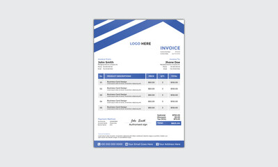 Modern Corporate and Creative Invoice Design Template Vertical Name Invoice Simple and Clean Blue and Black Business Invoice Vector Illustration Colorful Gradient Invoice Design New Tend New Design