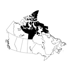 Vector map of the province of Nunavut highlighted highlighted in black on the map of Canada.