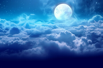 Fototapeta na wymiar Flying over deep night clouds with moonlight