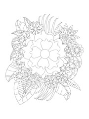   Flowers  Leaves Coloring page Adult.Contour drawing of a mandala on a white background.  Vector illustration