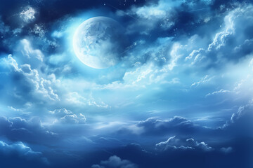Fototapeta na wymiar Flying over deep night clouds with moonlight