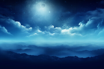 Fototapeta premium Flying over deep night clouds with moonlight
