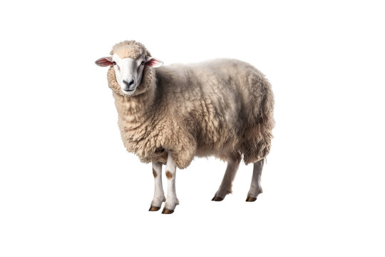 close up sheep on white background generative Ai.