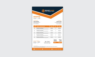 Modern Corporate and Creative Invoice Design Template Vertical Name Invoice Simple and Clean Orange and Black Business Invoice Vector Illustration Colorful Gradient Invoice Design New Tend New Design