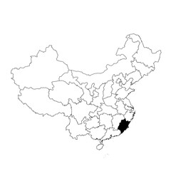 Vector map of the province of Fujian highlighted highlighted in black on the map of China.