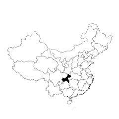 Vector map of the province of Chongqing highlighted highlighted in black on the map of China.