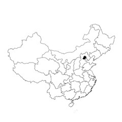 Vector map of the province of Beijing highlighted highlighted in black on the map of China.