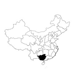 Vector map of the province of Guangxi highlighted highlighted in black on the map of China.