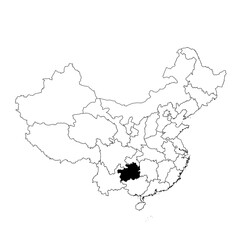 Vector map of the province of Guizhou highlighted highlighted in black on the map of China.