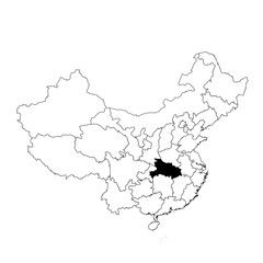 Vector map of the province of Hubei highlighted highlighted in black on the map of China.