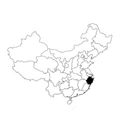 Vector map of the province of Zhejiang highlighted highlighted in black on the map of China.