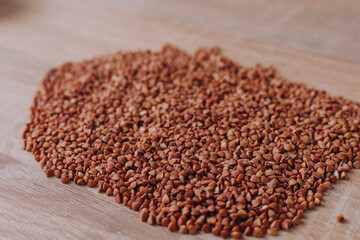 Raw buckwheat on the table before preparing dinner