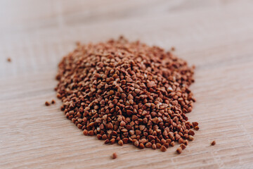 Raw buckwheat on the table before preparing dinner