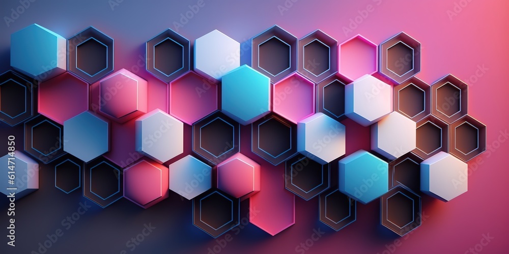 Poster blue and pink hexagonal abstract contemporary design.hexagonal abstract geometry used as a backdrop.