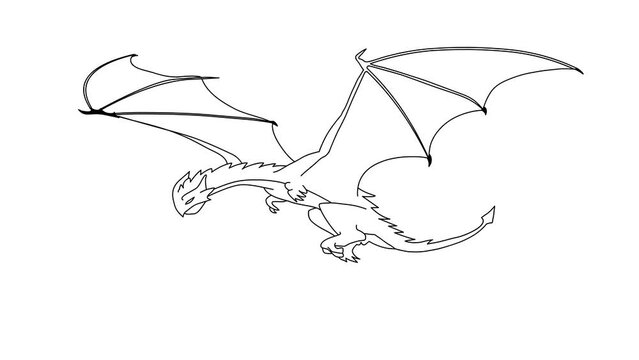 2d Hand Drawn Animation. Dragon Is Flying, Cartoon Character Isolated On White Background
