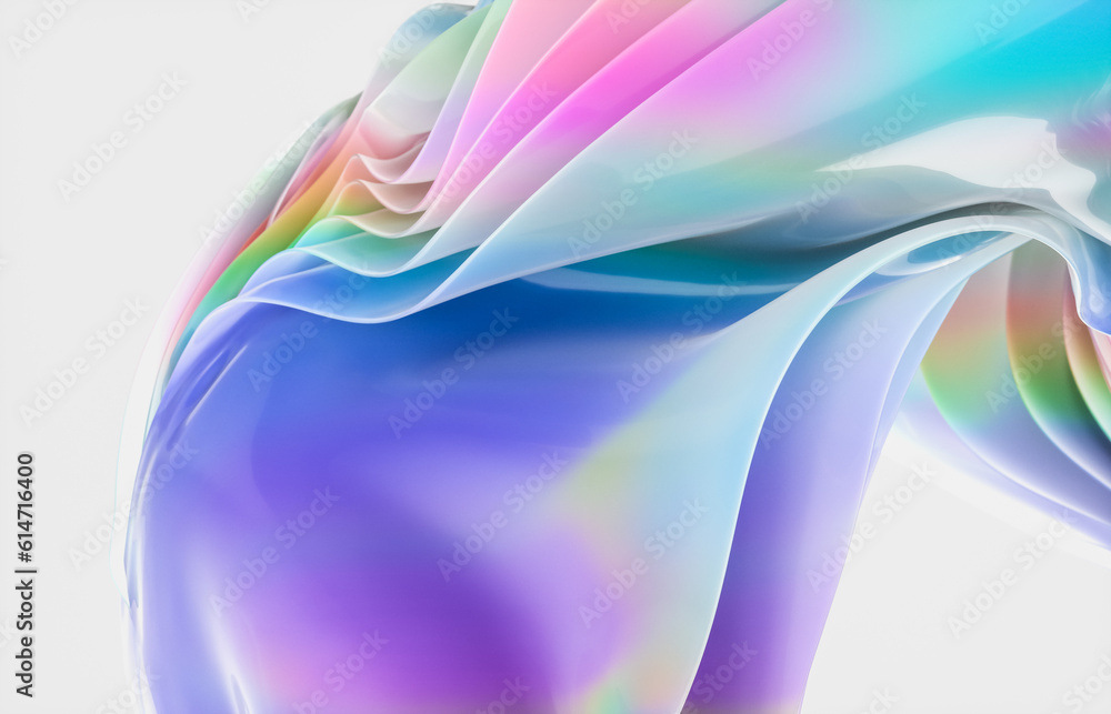 Aufkleber Abstract geometric crystal background with iridescent holographic texture. curve. cloth. 3d rendering.