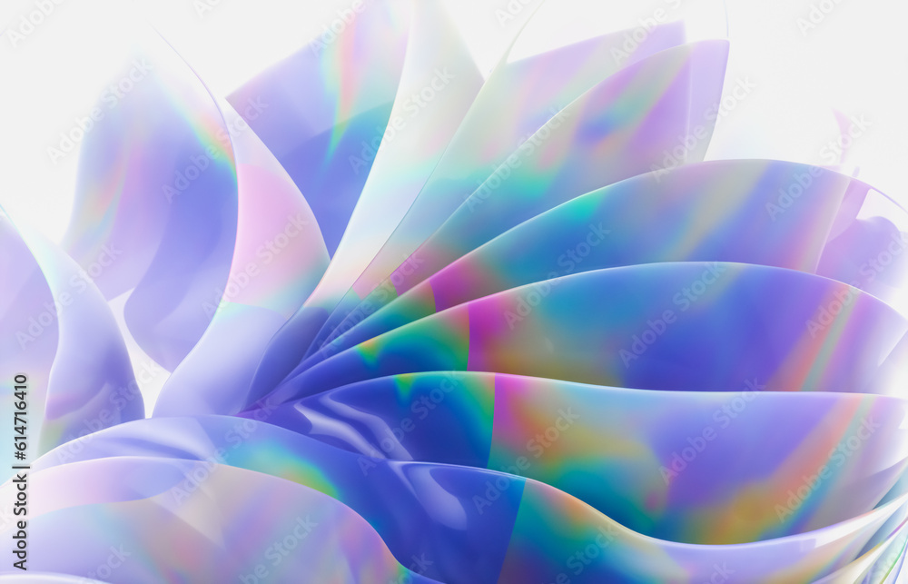 Aufkleber Abstract geometric crystal background with iridescent holographic texture. curve. cloth. 3d rendering.