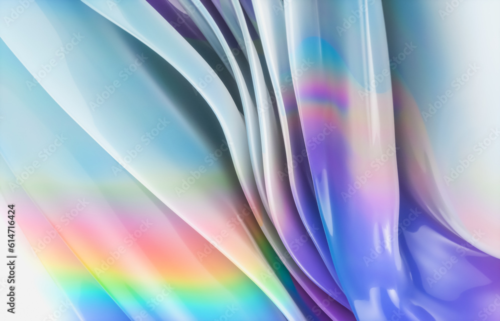 Aufkleber Abstract geometric crystal background with iridescent holographic texture. curve. cloth. 3d rendering.