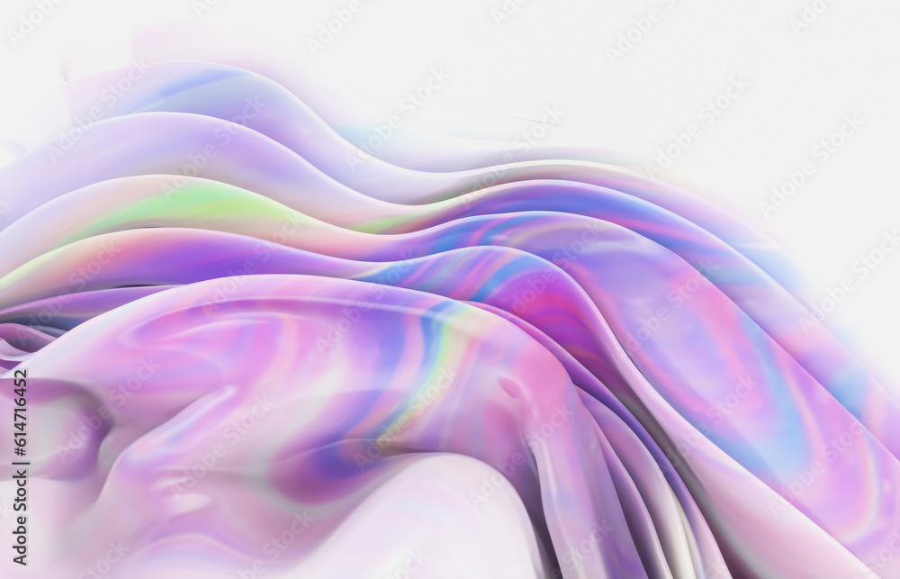 Poster Abstract geometric crystal background with iridescent holographic texture. curve. cloth. 3d rendering.