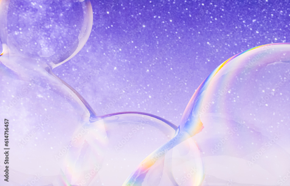 Aufkleber Abstract 3d art with holographic soap bubbles floating on sky background. fluid. liquid blobs. 