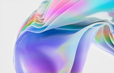 Abstract geometric crystal background with iridescent holographic texture. curve. cloth. 3d rendering.