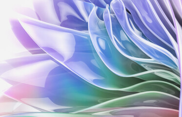 Abstract geometric crystal background with iridescent holographic texture. curve. cloth. 3d rendering.