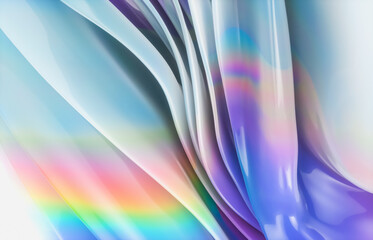 Abstract geometric crystal background with iridescent holographic texture. curve. cloth. 3d rendering.
