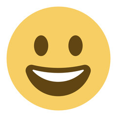 Grinning Face. Emoji icon. A yellow face with simple, open eyes and a broad, open smile, showing upper teeth and tongue on some platforms. Often conveys general pleasure and good cheer, humor