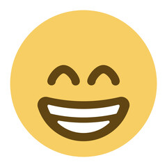 Beaming Face with Smiling Eyes emoji. A yellow face with smiling eyes and full-toothed grin, as if saying Cheese! for the camera. Teeth may be smoothed-over or crosshatched.