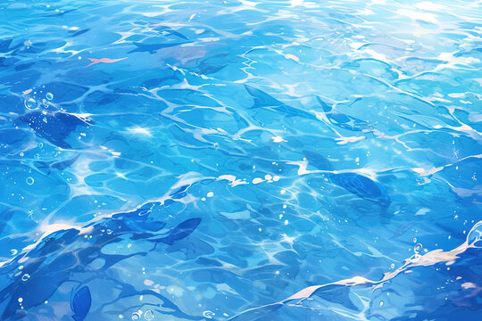 Anime style, Blue water wave 
