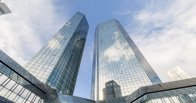 Hyper lapse of Frankfurt skyline. Europe important financial buildings, financial capital in Frankfurt am Main in 4k.