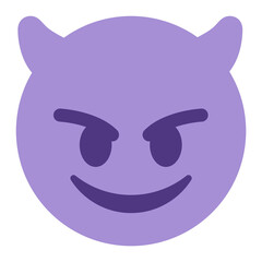 Top quality emoticon. Evil devil emoji. Happy purple emoticon with devil horns. Yellow face emoji. Popular element.