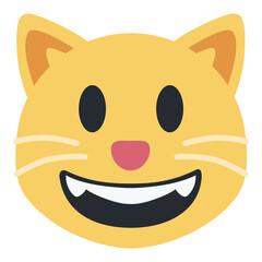 Grinning Cat vector emoji icon. A cartoon cat variant of Grinning Face. Depicted as yellow on major platforms.