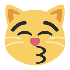 Kissing Cat vector emoji icon. A cartoon cat variant of Kissing Face With Closed Eyes. Depicted as yellow on major platforms.