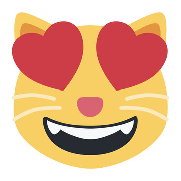Smiling Cat with Heart-Eyes vector emoji icon. A cartoon cat variant of Smiling Face With Heart-Eyes. Depicted as yellow on major platforms.