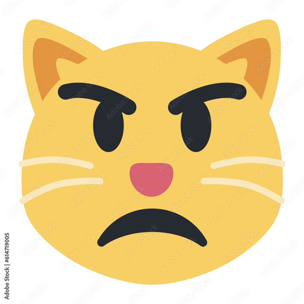 Poster pouting cat vector emoji icon. a cartoon cat variant of pouting face. also resembles angry face.
