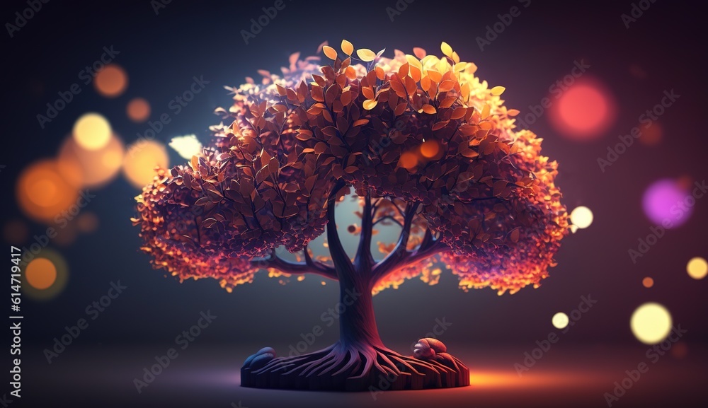 Poster bokeh-lit maple tree in the foreground
