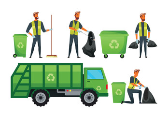 Collection of vector dustman illustrations - obrazy, fototapety, plakaty