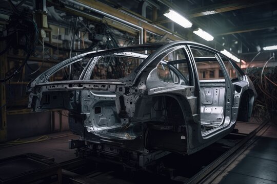 A car being processed in the factory