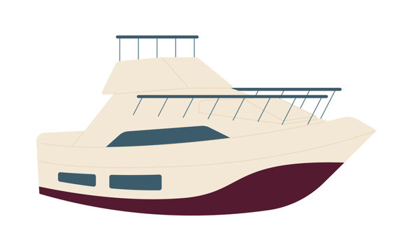Yacht semi flat colour vector object. Recreational watercraft. Vessel transport. Yachting. Editable cartoon clip art icon on white background. Simple spot illustration for web graphic design