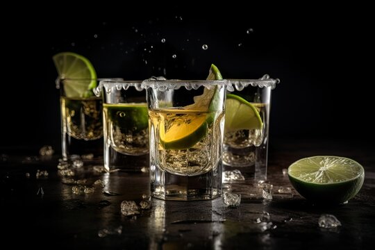 Tequila shot with lemon.Image ai generate