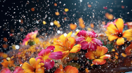 Beautiful and Colorful Tranquil flowers with rain falling on this
