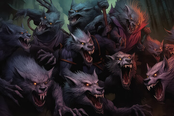 werewolf battle by moonlight cartoon style