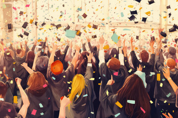 Graduates toss graduation caps into the air with their hands.