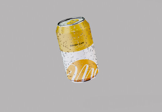 Isolated Floating Can with Drops Mockup