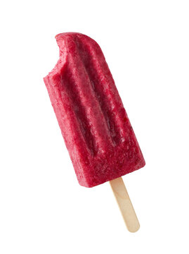 Bitten red fruit and berry popsicle isolated on white background