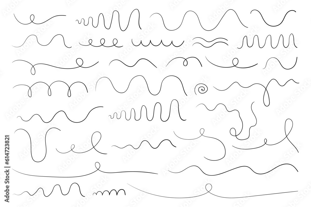 Wall mural hand drawn doodle lines. vector set of wavy twisted scribble elements for graphic design