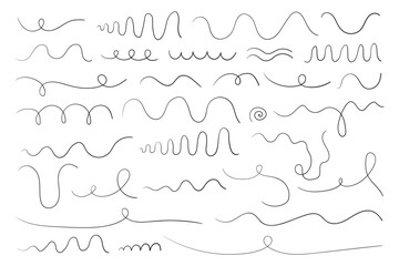 Hand drawn doodle lines. Vector set of wavy twisted scribble elements for graphic design